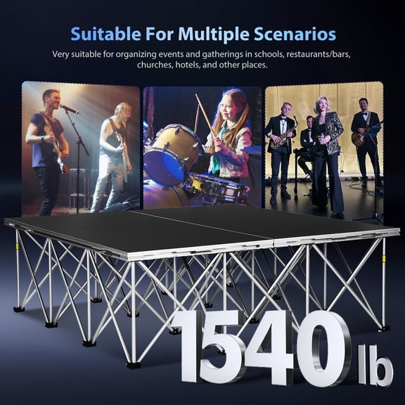 44Ft Portable Foldable Stage Platform, 16" Fixed Height 1540lbs Heavy Duty Capacity, Tool-Free Setup, Anti-Slip Surface for Indoor Events, School Performances