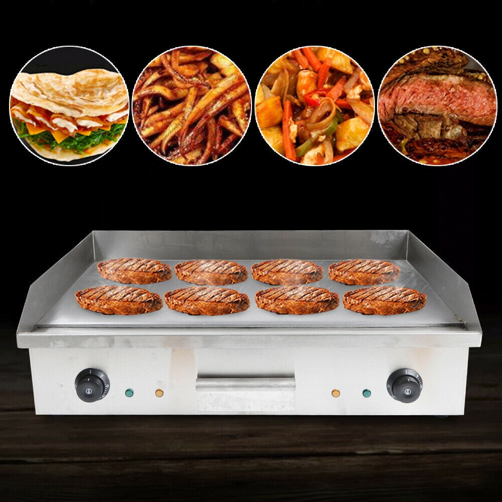 4.4KW Non-Stick Commercial Electric Countertop Grill Griddle Food Griddle Plate Grill Flat Top Thermostatic Control BBQ Grill Equipment Stainless Steel Adjustable Temperature Control