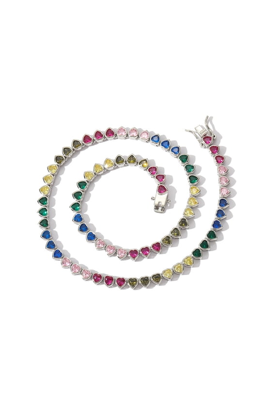 4*4MM Colorful Tennis Necklace for Women 18K Gold Plated Heart Cut Lab Gold Diamond Necklace Chain CZ Necklaces for Women Party Prom Jewelry Necklaces