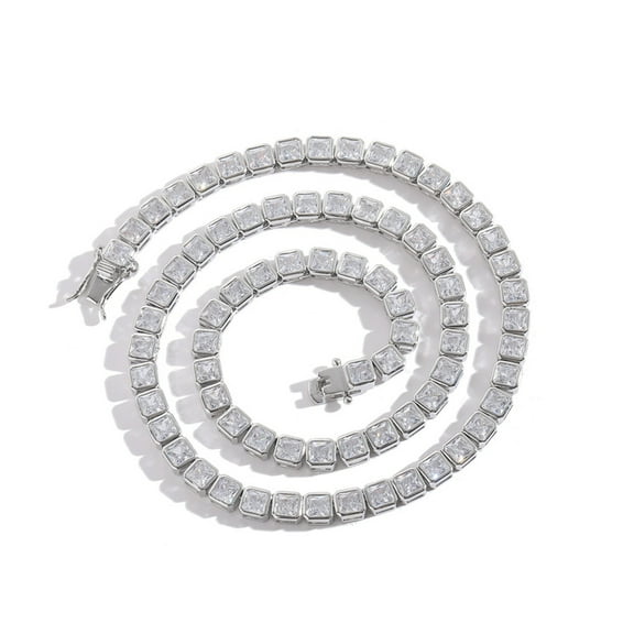 4*4MM Square Necklace for Women 18K Gold Plated Lab Gold Diamond Necklace Chain CZ Necklaces for Women Party Prom Gemstone Necklaces