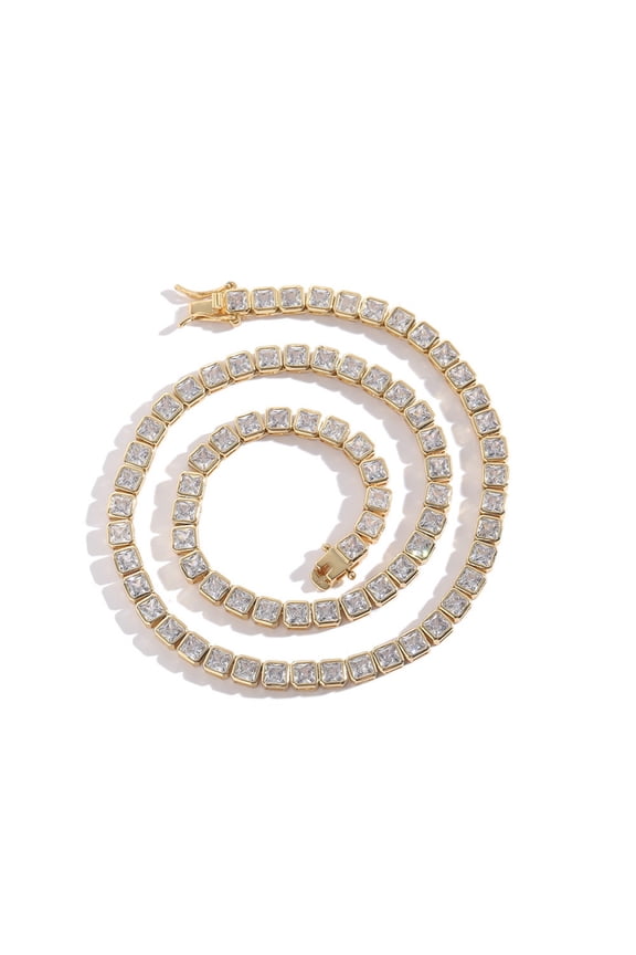 4*4MM Square Necklace for Women 18K Gold Plated Lab Gold Diamond Necklace Chain CZ Necklaces for Women Party Prom Gemstone Necklaces