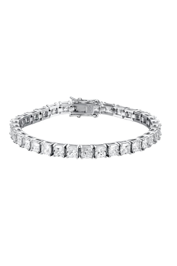 4×4MM Thin Tennis Bracelet for Women Men Princess Cut 5A+ CZ Clear Simulated Men Diamond Bracelet Stackable Sterling Silver Tennis Bracelets Bridal Jewelry 6-7.5 Inch