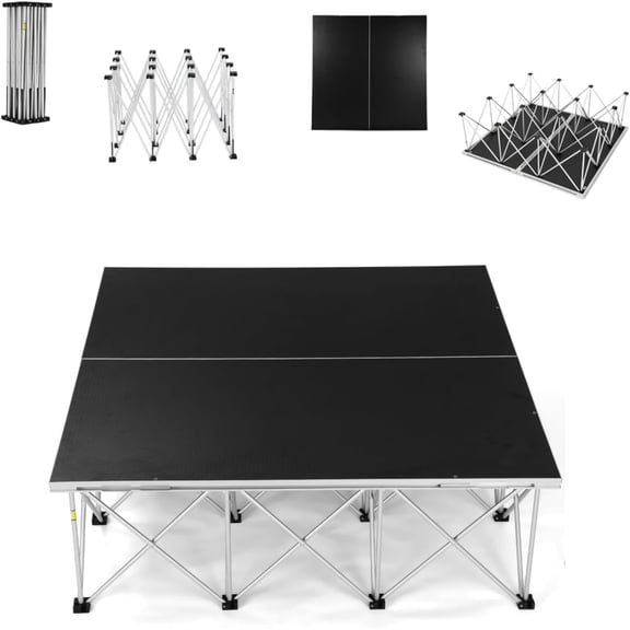 4×4ft Foldable Stage Platform with 16" Fixed Height, 1540lbs Heavy Duty Portable Stages with Anti-Slip Textured Surface for Concert/Wedding/DJ Performance/Commercial Events