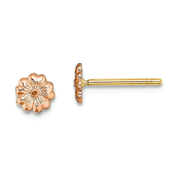 10k Rose Gold Flower Post Earrings 4.4x4.4mm Wide Stud Earring for Women - .5 Grams