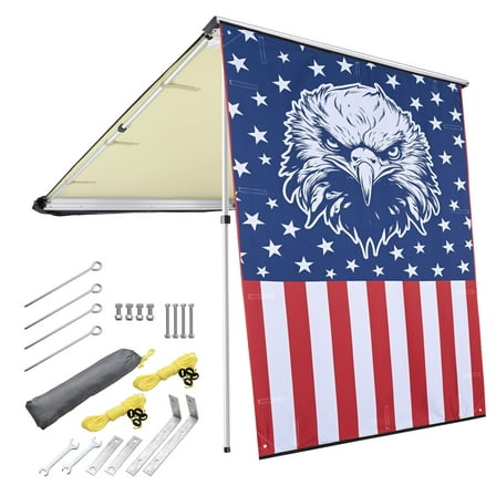 Yescom 4.4x6.6 Ft Vehicle Awning with Eagle Side Wall Roof Rack Pull-Out Sun Shade Camp