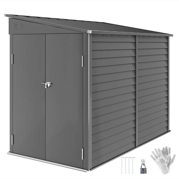 4.4x8.6 FT Outdoor Storage Shed with Base Frame & Lockable Door, Includes Gloves for Garden & Courtyard Organization