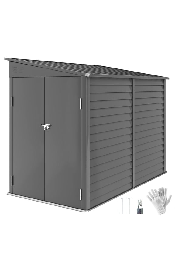 4.4x8.6 FT Outdoor Storage Shed with Base Frame & Lockable Door, Includes Gloves for Garden & Courtyard Organization