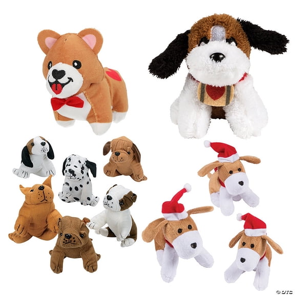4" 5 1/2" Bulk 48 Pieces Stuffed Dog Christmas Character Assortment