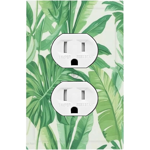 4.5*2.7 inchs Outlet Covers Tropical Palm Tree Leaf Green Plant 1 Gang Duplex Light Switch Cover Decorative Switch Plates Electrical Receptacle Faceplate Wall Plate For Bed Room Living Room Decor