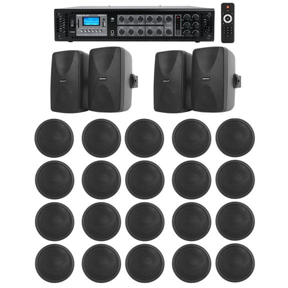 4) 5.25" Black Wall+20) 5" Ceiling Speakers+Commercial Amp 4 Restaurant/Office
