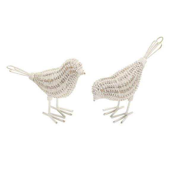 4.5 & 5.5 in. Resin & Metal Bird Shelf Sitters, White & Beige - Set of 4
