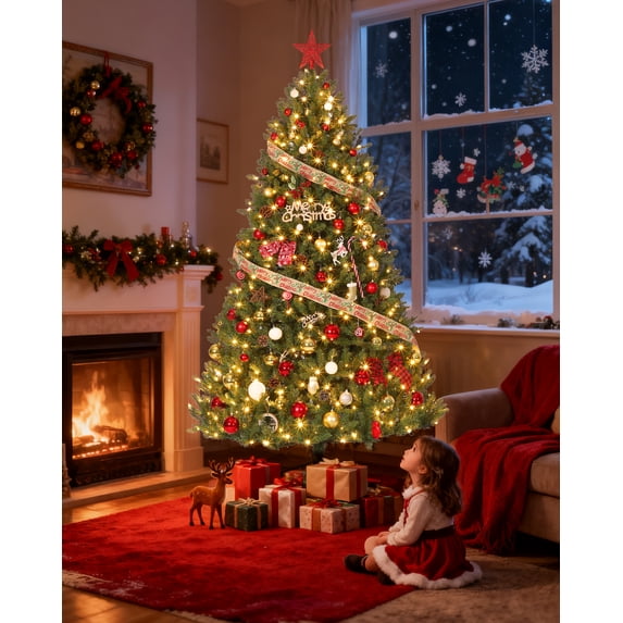 4.5/6/7.5/9ft Artificial Christmas Tree Premium Pine Xmas Tree for Home Office Winter Holiday Décor, Foldable Stand, Easy Assembly
