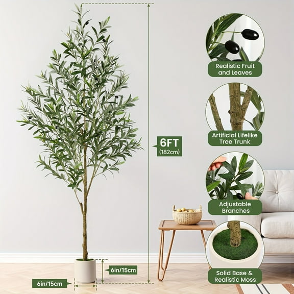 4/5/6/7ft Artificial Olive Tree with Pot, Realistic Wood Trunk & Silk Leaves, for Indoor Outdoor Home Decor, Housewarming Gift