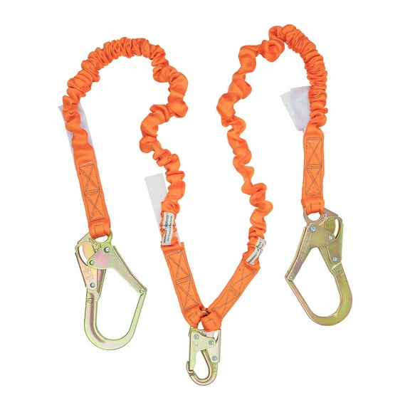 4.5 6 DOUBLE LEG STRETCH INTERNAL SHOCK ABSORBING LANYARD WITH 2 REBAR HOOKS AND 1 STEEL SNAP HOOK