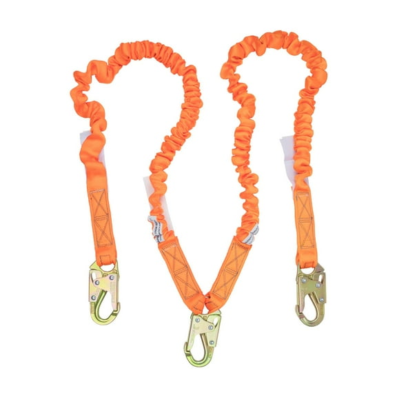 4.5' - 6 Double Leg Stretch Internal Shock Absorbing Lanyard with 3 Steel Snap Hooks