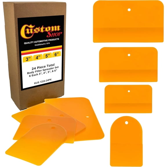 4, 5, & 6 Inch Plastic Body Filler Spreader Tools (24 Pack) for Automotive Fillers, Putties, Glazes, Epoxy Resin, Caulk, Glues - Tool Variety Pack