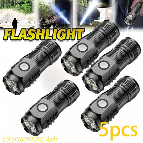 4 5 6  Pack Mini Rechargeable LED Flashlight - USB Tactical Light with Clip, Plastic Lens for Hiking Camping Fishing, Portable Emergency Light Multipurpose Outdoor Use