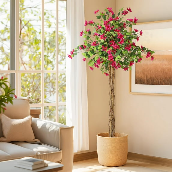 4/5/6FT Bougainvillea Artificial Tree, Tall Fake Floor Plant for Indoor Outdoor Decor