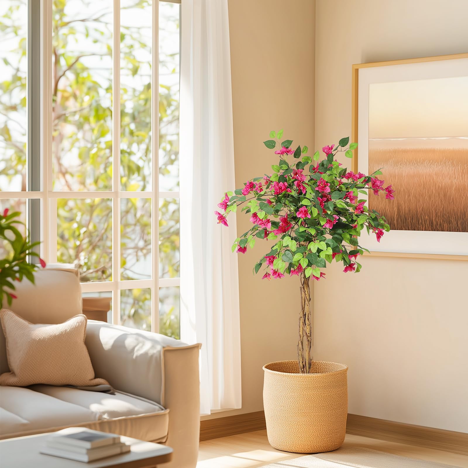 4/5/6FT Bougainvillea Artificial Tree, Tall Fake Floor Plant for Indoor