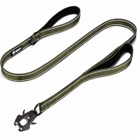 4/5/6FT Heavy Duty Dog Leash with 2 Comfortable Padded Handles, Reflective Rope Leashes with Quick Release/Locking Tactical Frog Clip for Small Medium and Large Dogs, Army Green