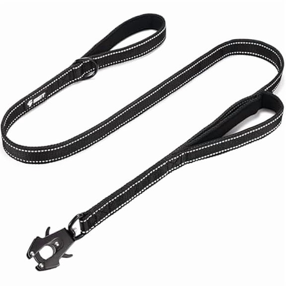 4/5/6FT Heavy Duty Dog Leash with 2 Comfortable Padded Handles, Reflective Rope Leashes with Quick Release/Locking Tactical Frog Clip for Small Medium and Large Dogs, Black