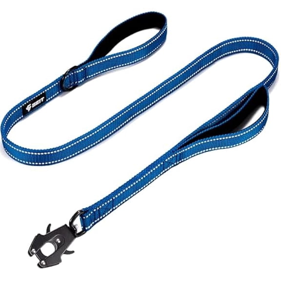 4/5/6FT Heavy Duty Dog Leash with 2 Comfortable Padded Handles, Reflective Rope Leashes with Quick Release/Locking Tactical Frog Clip for Small Medium and Large Dogs, Blue