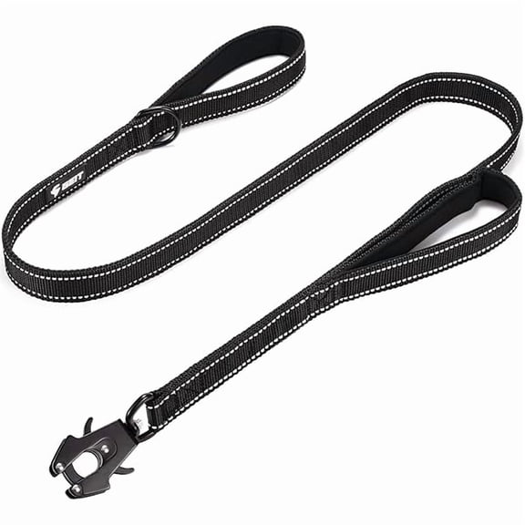 4/5/6FT Heavy Duty Dog Leash with 2 Comfortable Padded Handles, Reflective Rope Leashes with Quick Release/Locking Tactical Frog Clip for Small Medium and Large Dogs, Black