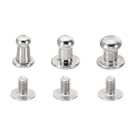 4,5,6mm Leather Rivets, 60 Sets Round Button Head Studs Metal Screw Studs Posts Chicago Screws Rivet for Clothing Leather Crafts, Silver Tone