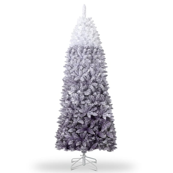 4.5-9 Ft Snow Flocked Pencil Christmas Tree – Slim Artificial Christmas Tree with Sturdy Metal Stand