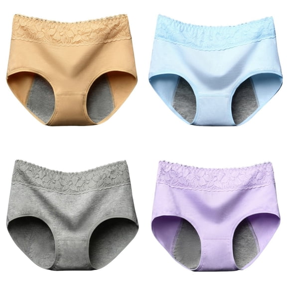 4/5/9 Pack Women's Menstrual Underwear Physiological Briefs, Women's Leakproof Ladies Panties Seamless Full Coverage Lace Stretch Breathable Briefs Mid Waist Briefs Underwear, Multicolor, M-2XL
