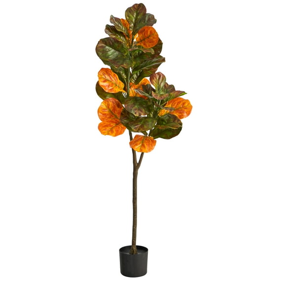 Nearly Natural 4.5ft Autumn Fiddle Leaf Artificial Fall Tree in Brown