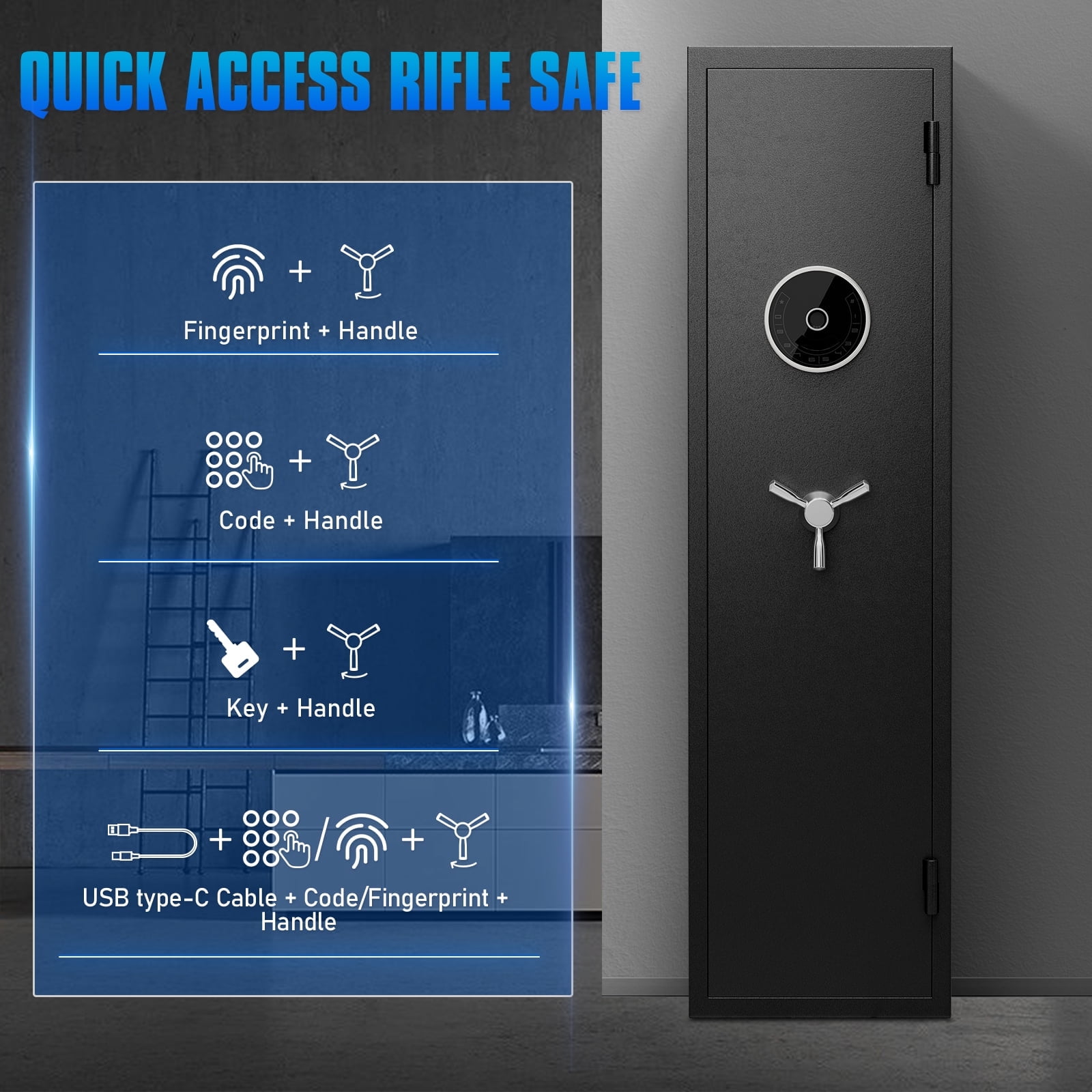 4-5 Biological Fingerprint Gun Safe, Long Gun Safe for Home,Gun Safes for Shotguns with Removable Shelf and Key Pad