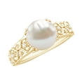 thumbnail image 1 of Rosec Jewels Genuine Freshwater Pearl Diamond Engagement Ring 7 Carat - Nature Inspired Ring - AAA Quality - with Jewelry Box, 14K Yellow Gold, US 3.00, 1 of 7