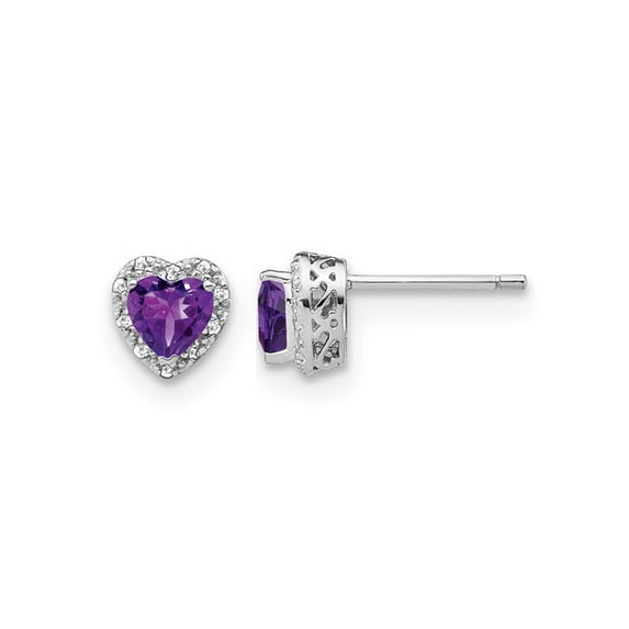 4/5 Carat (Ctw) Amethyst Heart Earrings in Sterling Silver with Diamonds