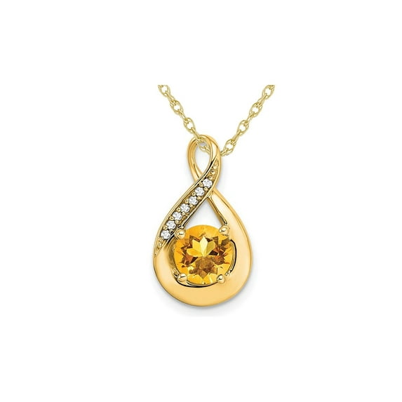 4/5 Carat (Ctw) Citrine Drop Pendant Necklace in 14K Yellow Gold with Diamonds and Chain
