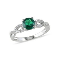 4/5 Carat (Ctw) Lab-Created Emerald Ring in 10K White Gold with Accent Diamonds
