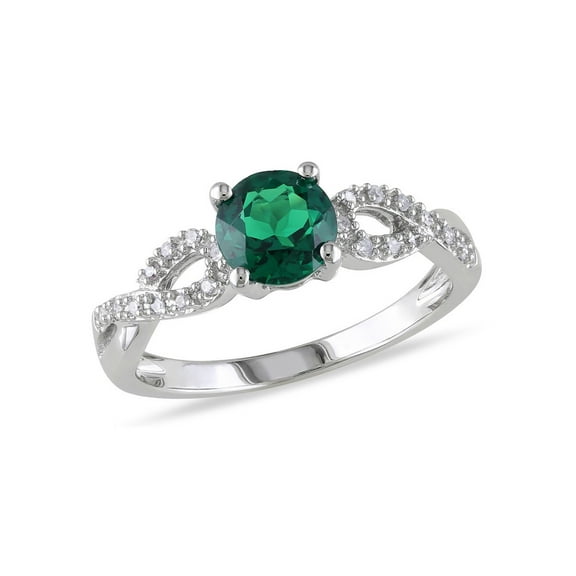 4/5 Carat (Ctw) Lab-Created Emerald Ring in 10K White Gold with Accent Diamonds