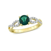 GEM AND HARMONY 4/5 Carat (Ctw) Lab-Created Emerald Ring in 10K Yellow Gold with Diamonds
