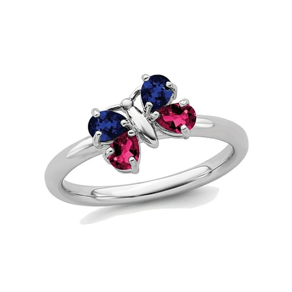 4/5 Carat (Ctw) Lab Created Ruby and Lab Created Sapphire Butterfly Ring in Sterling Silver for Women