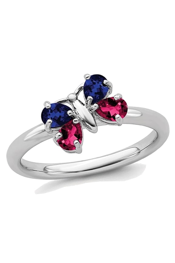 4/5 Carat (Ctw) Lab Created Ruby and Lab Created Sapphire Butterfly Ring in Sterling Silver for Women