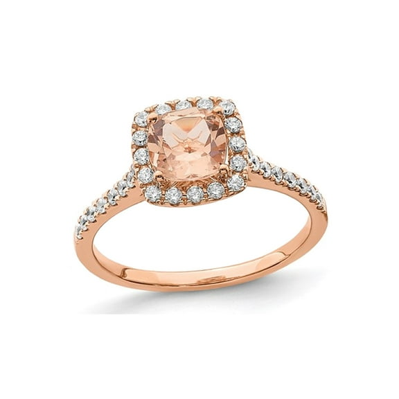 4/5 Carat (Ctw) Morganite Halo Engagement Ring with Diamonds 1/4 Carat (Ctw) in 14K Rose Pink Gold for Women