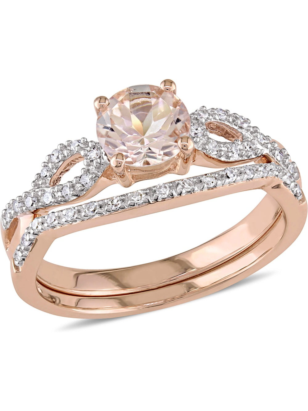 4/5 Carat (Ctw) Morganite and Diamond Engagement Ring Bridal Wedding Set Ring 10K Pink Gold for Women