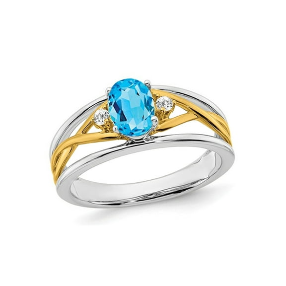 Gem & Harmony 4/5 Carat (Ctw) Natural Blue Topaz Ring in 14K Yellow & White Gold for Women