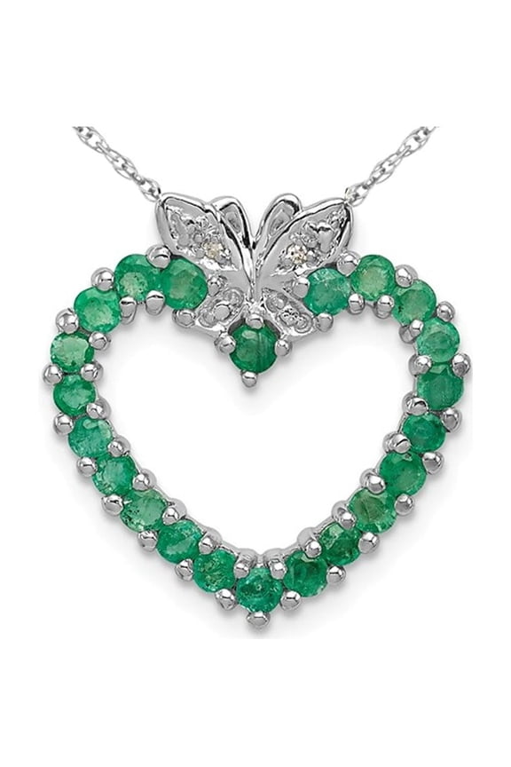 4/5 Carat (Ctw) Natural Green Emerald Heart Pendant Necklace in Sterling Silver with Chain