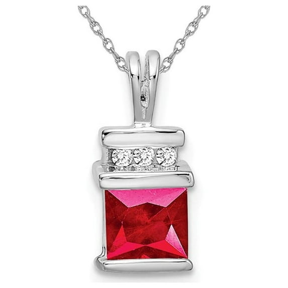 4/5 Carat (Ctw) Princess Cut Natural Ruby Pendant Necklace in 14K White Gold with Chain