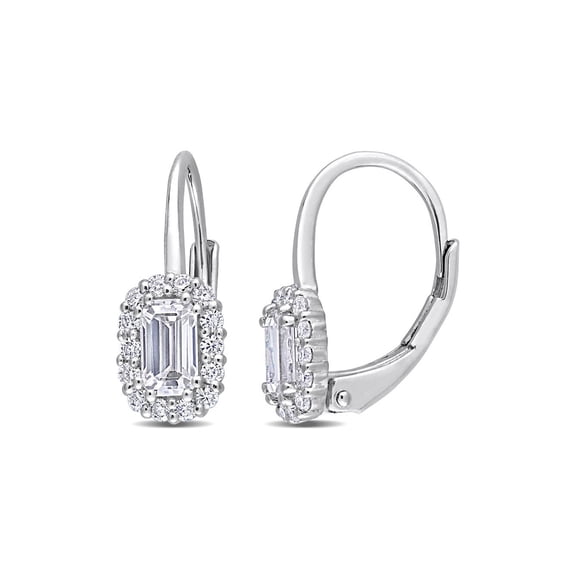 4/5 Carat (Ctw) Synthetic Moissanite Halo Leverback Earrings in Sterling Silver for Women