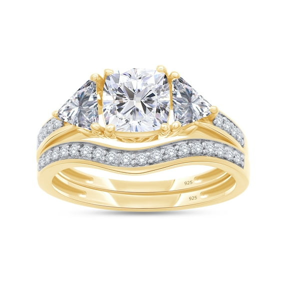 AFFY 4.5CT Cushion & Round White CZ Engagement Bridal Ring 14K Yellow Gold over Silver-7.5