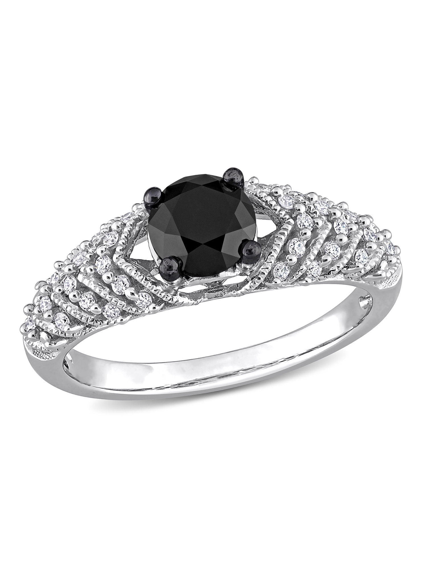 4/5 Carat T.W. Black and White Diamond 14kt White Gold Vintage Engagement Ring