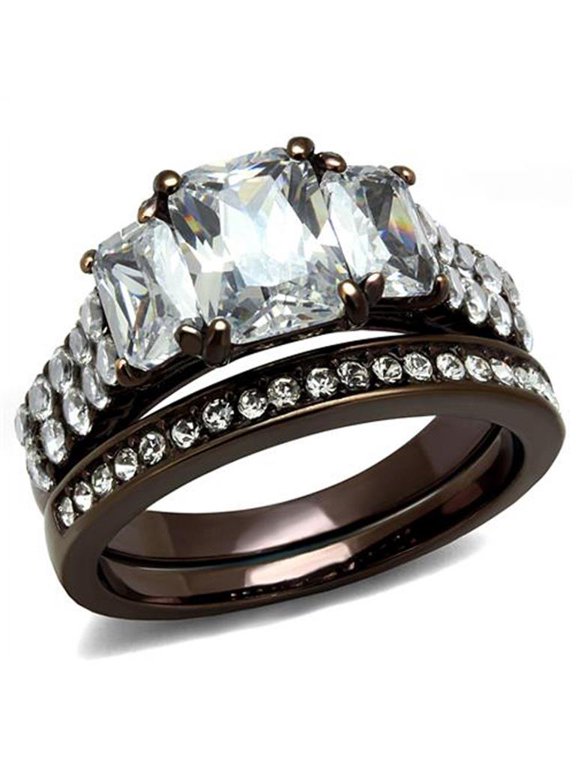 4.5 Ct Emerald Cut Cz Dark Brown IP Wedding Engagement Ring Set Womens Size 5-10