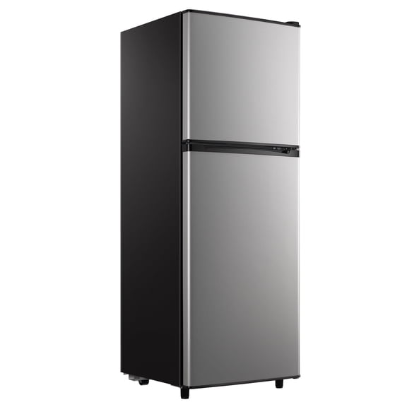 4.5 Cu.ft Compact Refrigerator 2 Door with Freezer,7 Adjustable Thermostat & 4 Removable Glass Shelves,Large Size Refrigerator for Garage/Bedroom/Kitchen/Apartment and Office,Sliver